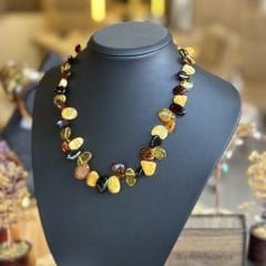 Baltık damla kehribar özel yaprak model yetişkin kolye