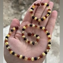 KEHRİBAR KOLYE Bebek damla kehribar kolye bileklik takım
