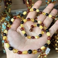 kehribar kolye Baltık damla kehribar yetişkin yassı multicolor kehribar kolye