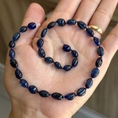 kehribar kolye Baltık damla kehribar Safir mavi yassı model bebek kolyesi