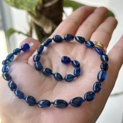 kehribar kolye Baltık damla kehribar Safir mavi yassı model bebek kolyesi