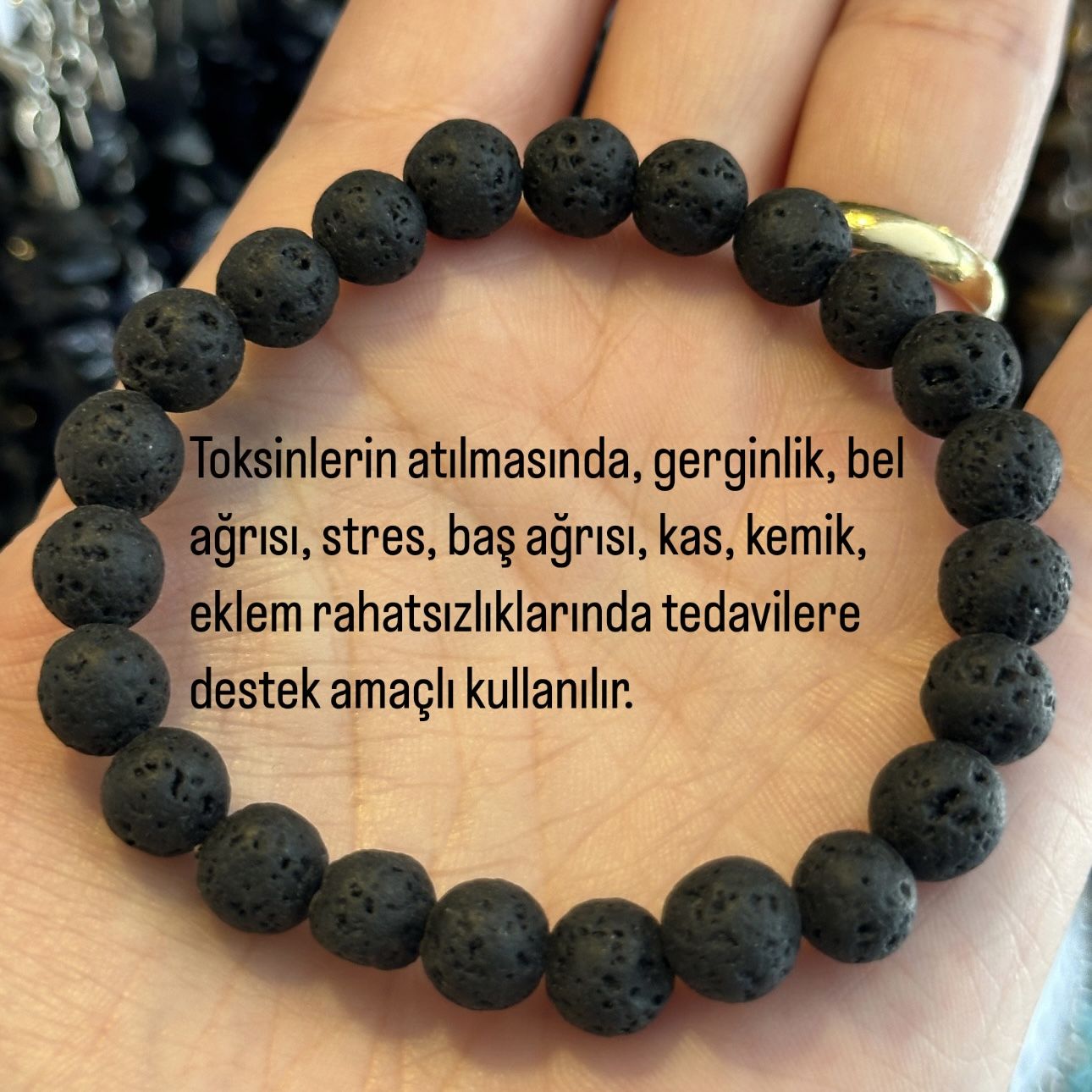 DOĞALTAŞ BİLEKLİK LAV TAŞI (KAS AĞRISI) UNİSEX BİLEKLİK