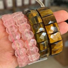 Doğaltaş pembe kuvars rolex kesim doğaltaş bileklik