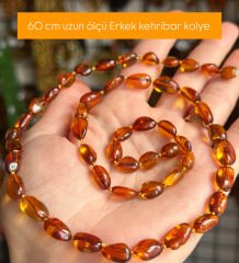 Damla Kehribar Kolye Yetişkin 60 cm Erkek boy kolye