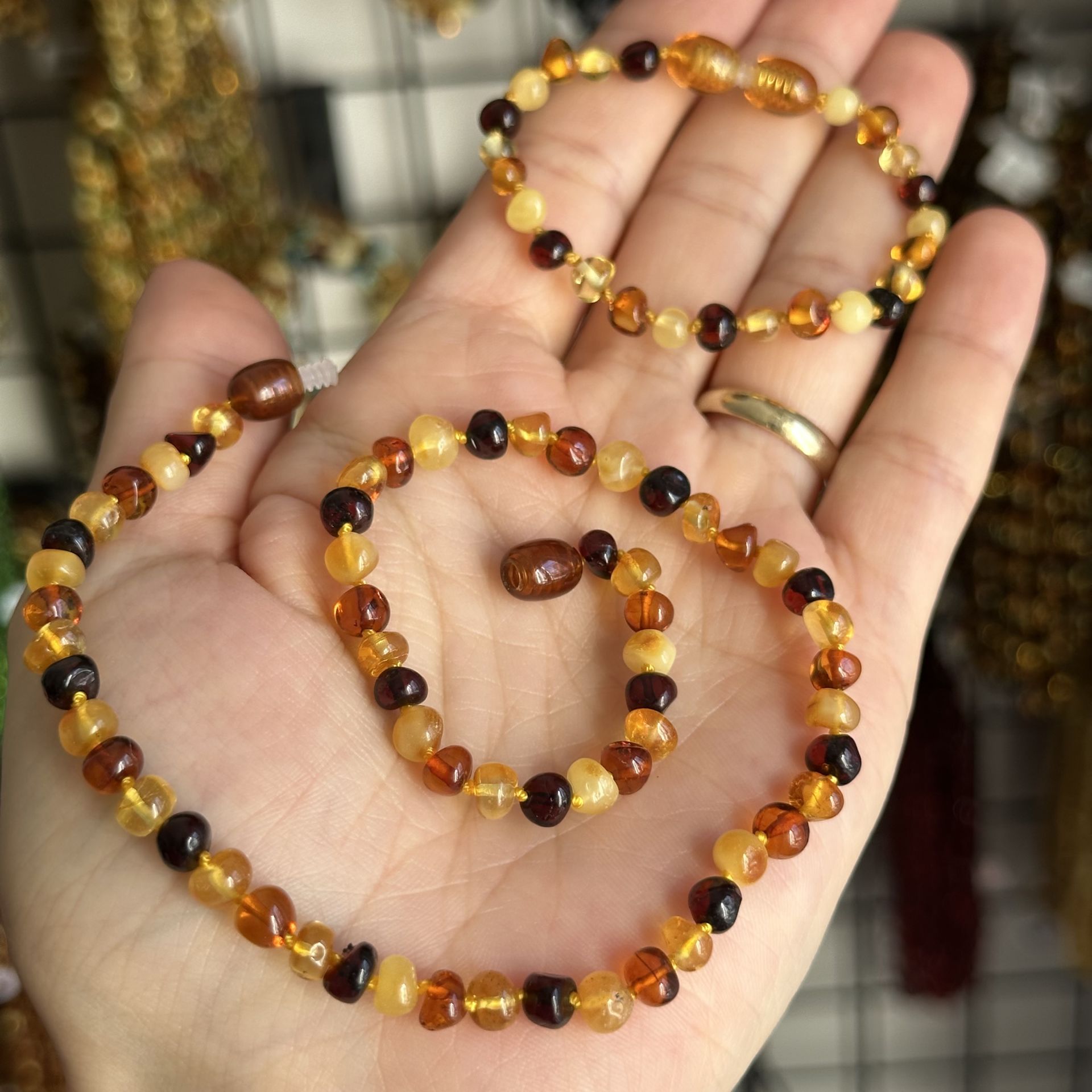 Damla Kehribar Bebek Kolye Bileklik Takımı