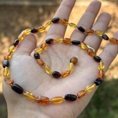 Damla kehribar yetişkin kolye gerdanlık multicolor yassı kehribar kolye