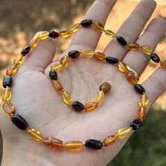 Damla kehribar yetişkin kolye gerdanlık multicolor yassı kehribar kolye