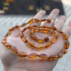 Damla Kehribar Karamel Renk Yassı Kehribar Kolye