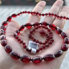 Damla Kehribar Kırmızı Tasarım Uzun kolye