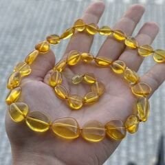 Damla Kehribar Tasarım Model Yassı Kehribar Kolye